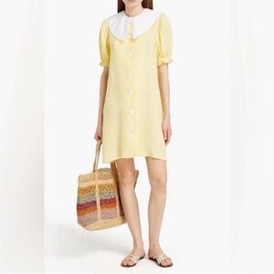 Sleeper yellow mini linen dress with white collar size S
